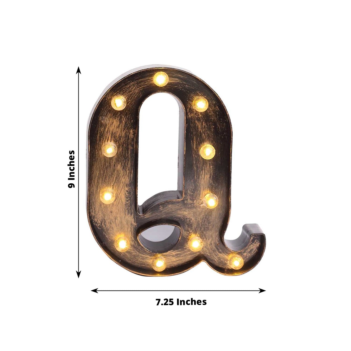 Antique Black Industrial Style LED Marquee Alphabet Letter Sign "Q", 9" Vintage Style Light Up Letter