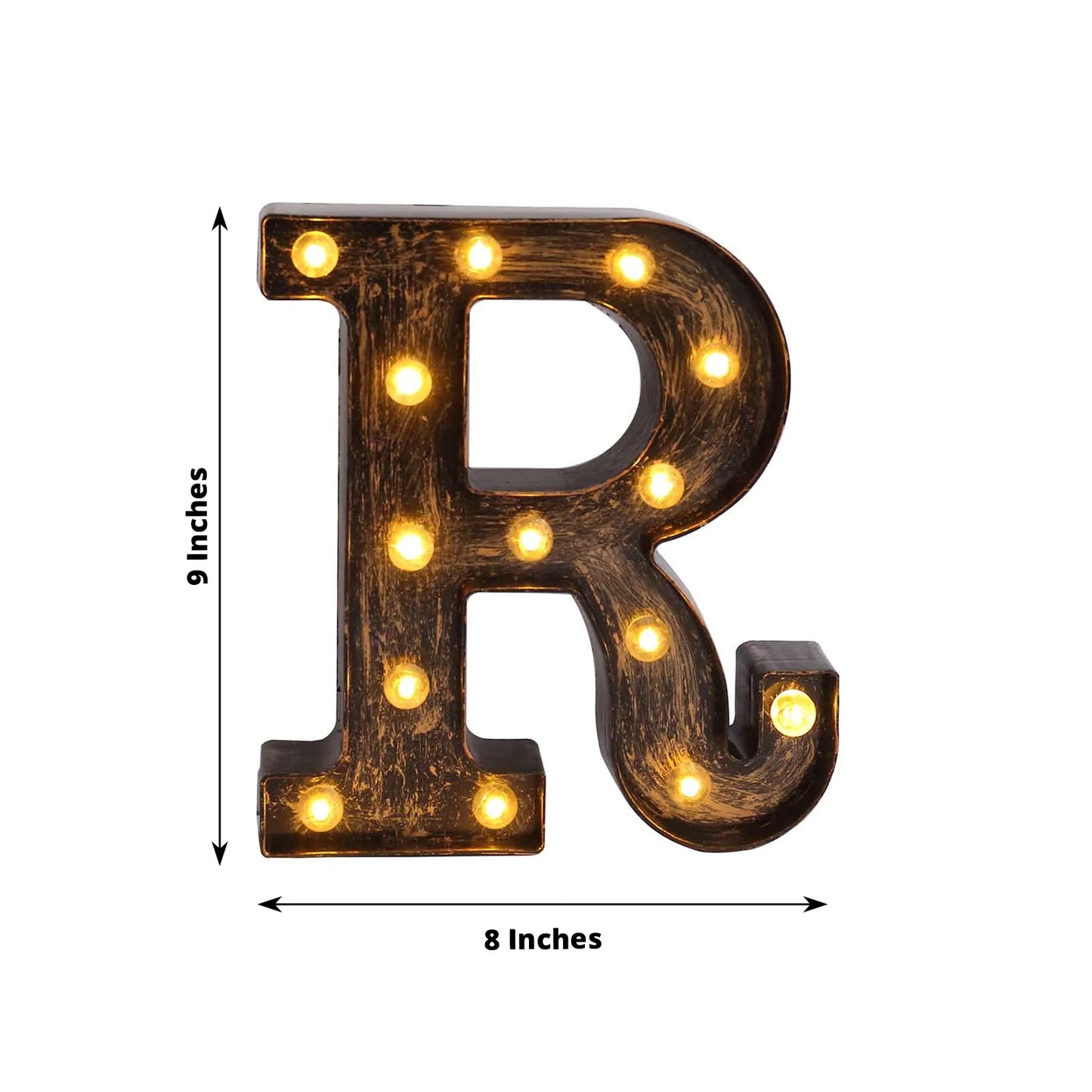 Antique Black Industrial Style LED Marquee Alphabet Letter Sign "R", 9" Vintage Style Light Up Letter