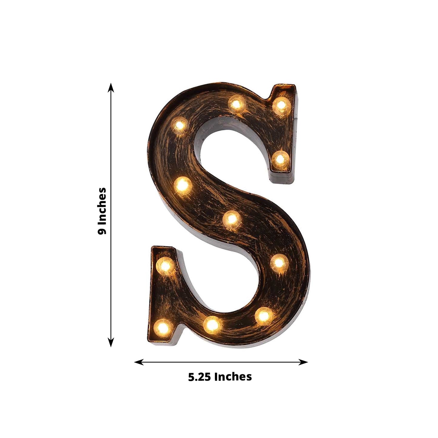 Antique Black Industrial Style LED Marquee Alphabet Letter Sign "S", 9" Vintage Style Light Up Letter