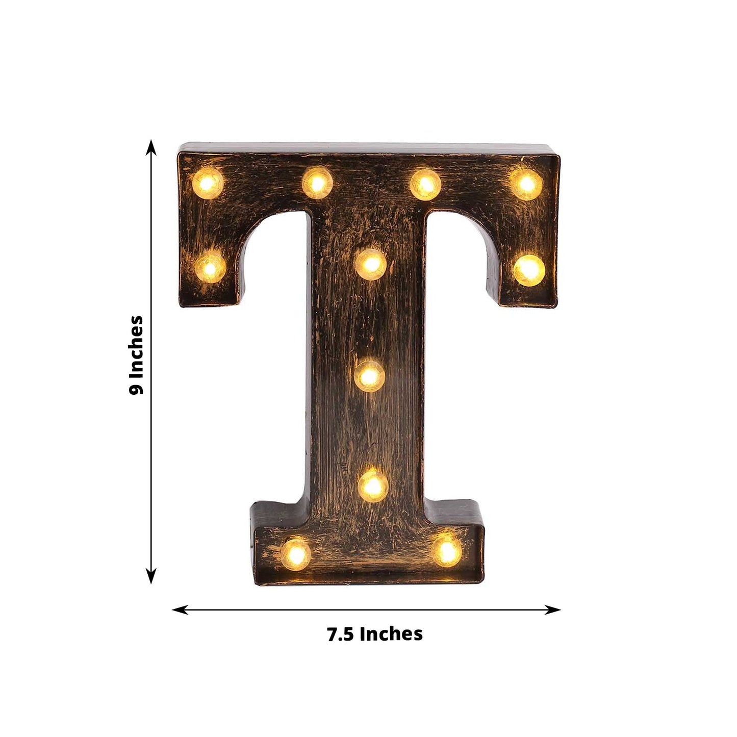 Antique Black Industrial Style LED Marquee Alphabet Letter Sign "T", 9" Vintage Style Light Up Letter