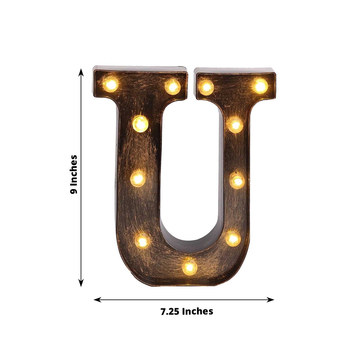 Antique Black Industrial Style LED Marquee Alphabet Letter Sign "U", 9" Vintage Style Light Up Letter