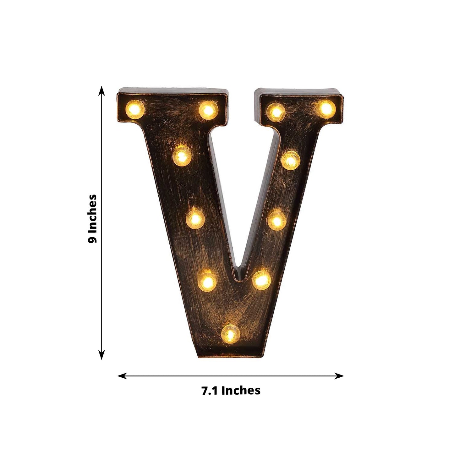 Antique Black Industrial Style LED Marquee Alphabet Letter Sign "V", 9" Vintage Style Light Up Letter