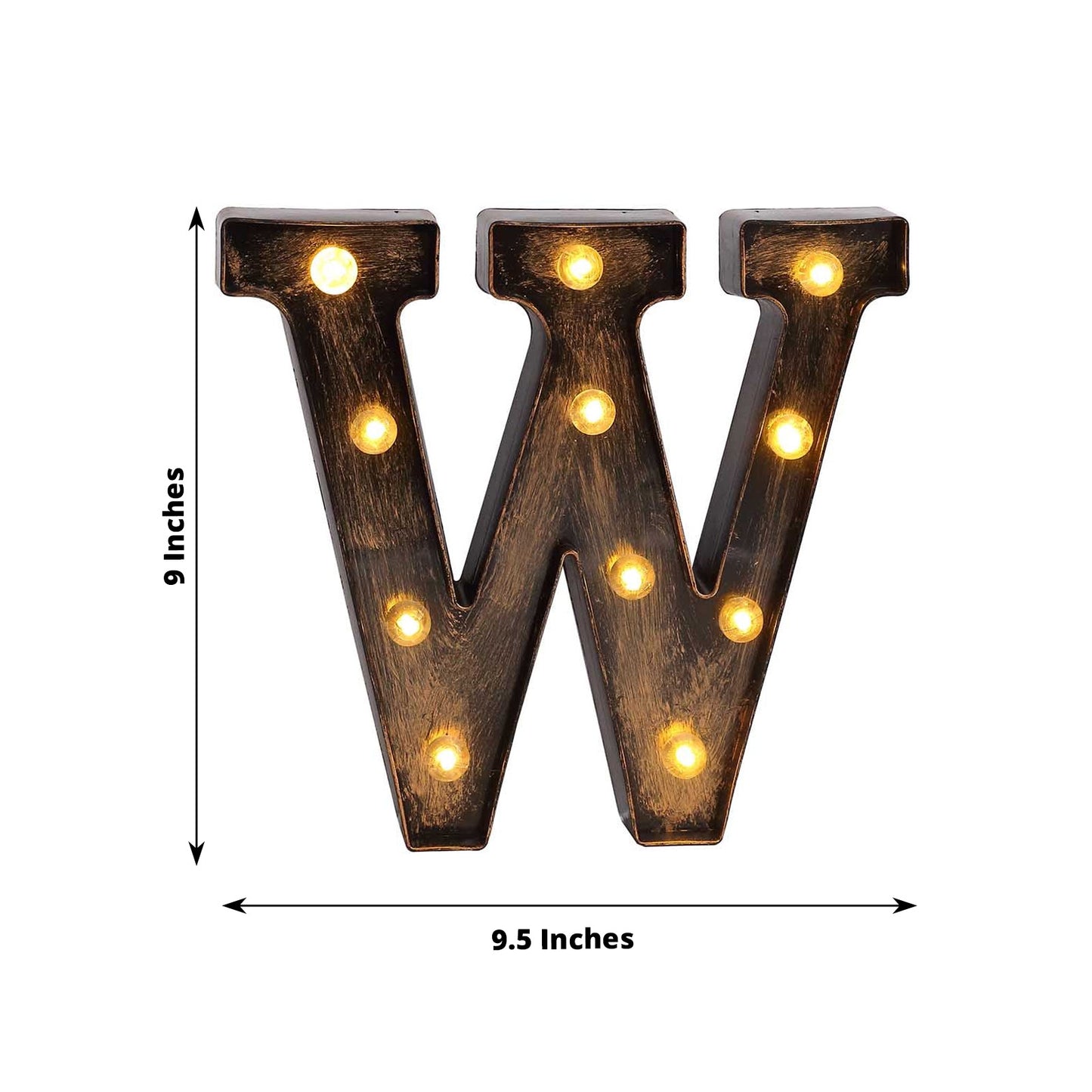 Antique Black Industrial Style LED Marquee Alphabet Letter Sign "W", 9" Vintage Style Light Up Letter