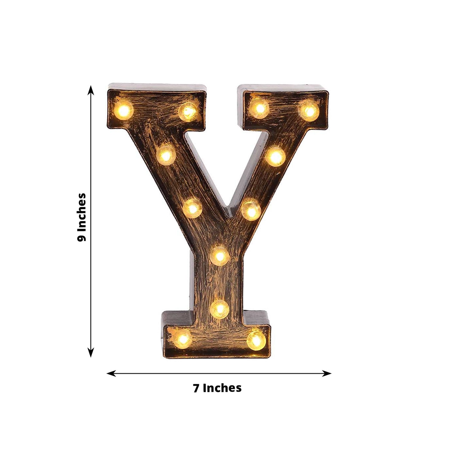 Antique Black Industrial Style LED Marquee Alphabet Letter Sign "Y", 9" Vintage Style Light Up Letter