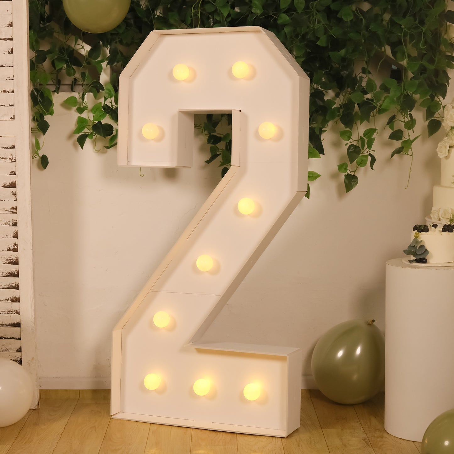 Giant LED Marquee Light Up Number "2", White 4ft Pre-Cut Foam Board with 10 Warm White Battery Operated LEDs, Glue Gun and Sticks