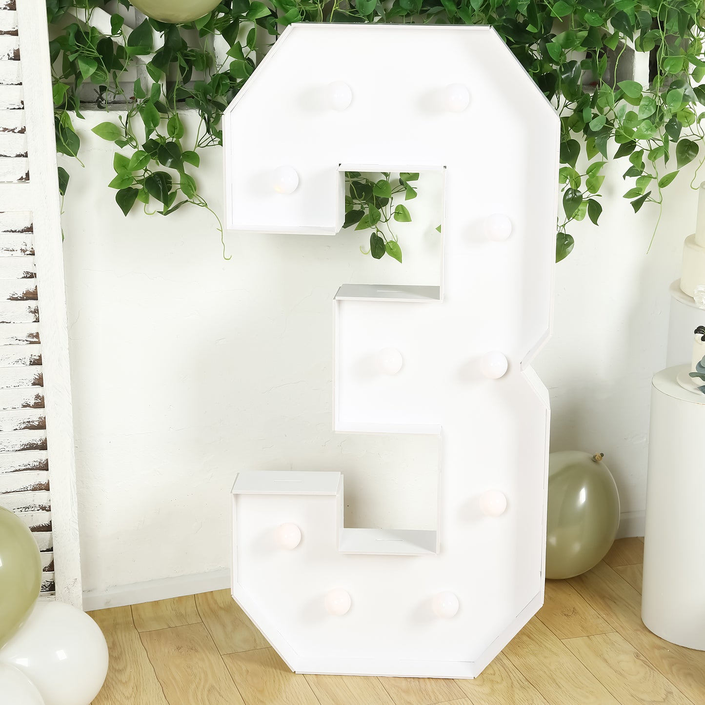 Giant LED Marquee Light Up Number "3", White 4ft Pre-Cut Foam Board with 10 Warm White Battery Operated LEDs, Glue Gun and Sticks