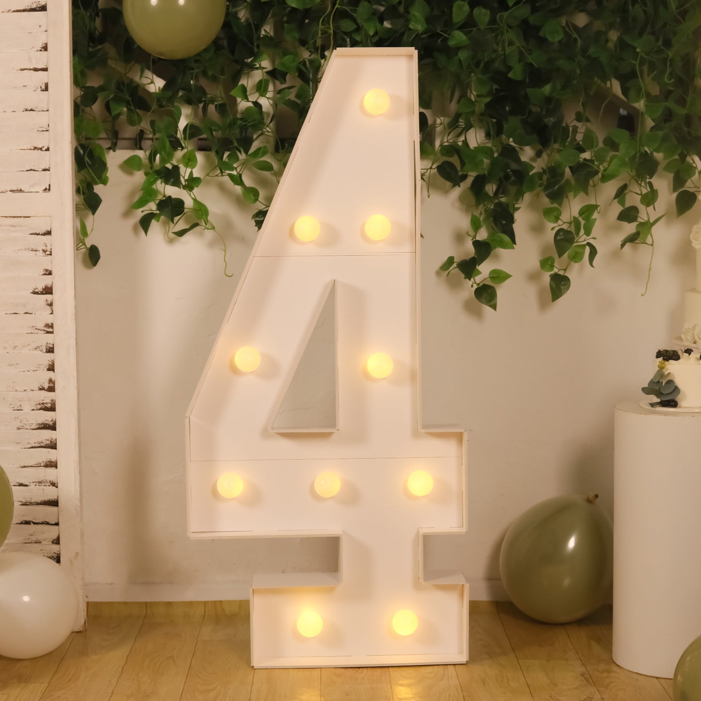 Giant LED Marquee Light Up Number "4", White 4ft Pre-Cut Foam Board with 10 Warm White Battery Operated LEDs, Glue Gun and Sticks