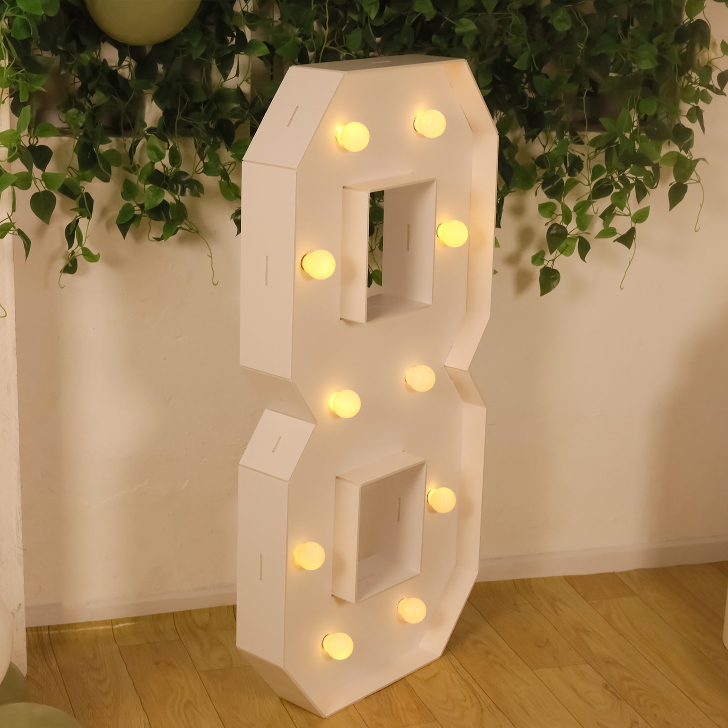 Giant LED Marquee Light Up Number "8", White 4ft Pre-Cut Foam Board with 10 Warm White Battery Operated LEDs, Glue Gun and Sticks