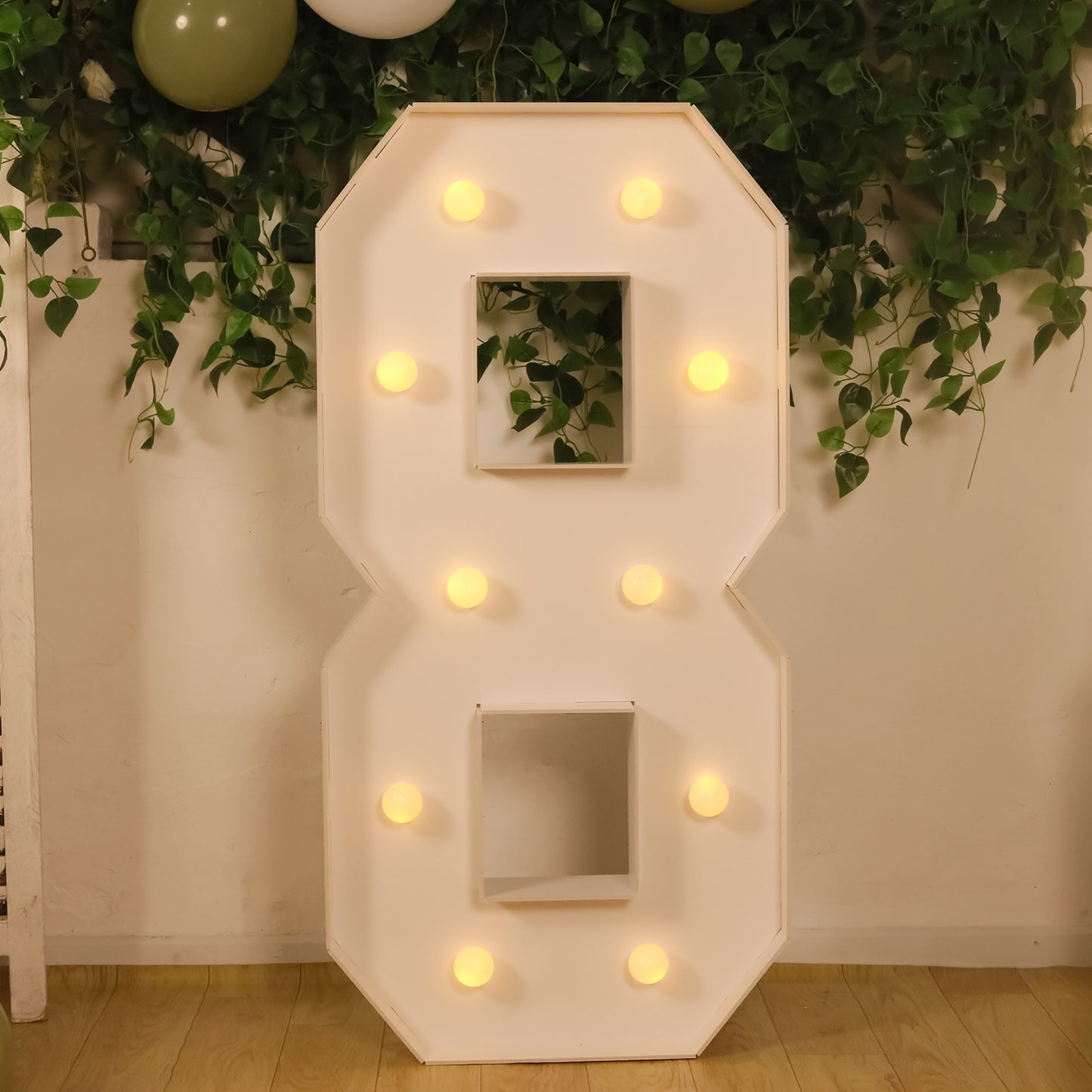Giant LED Marquee Light Up Number "8", White 4ft Pre-Cut Foam Board with 10 Warm White Battery Operated LEDs, Glue Gun and Sticks