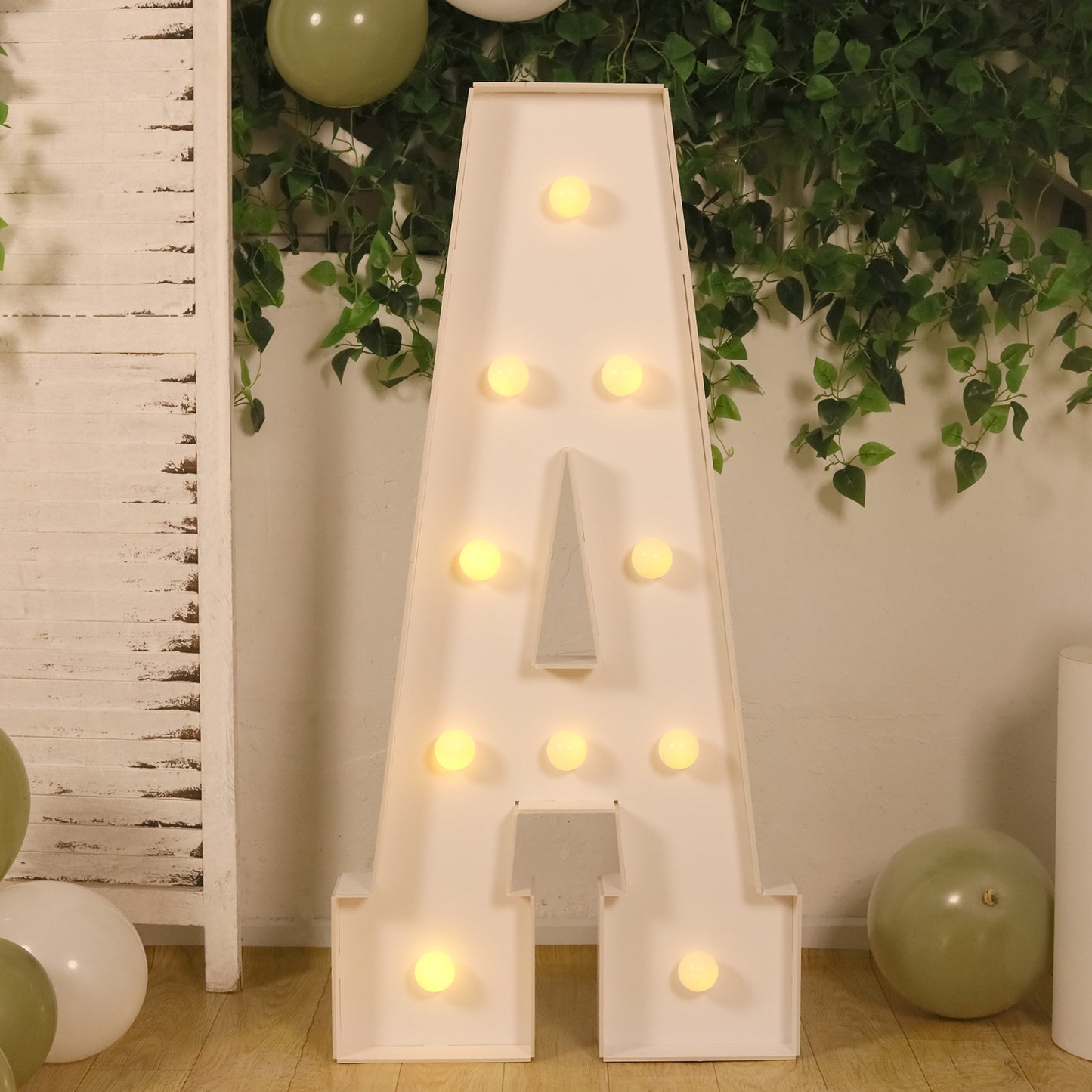 Giant LED Marquee Light Up Letter "A", White 4ft Pre-Cut Foam Board with 10 Warm White Battery Operated LEDs, Glue Gun and Sticks