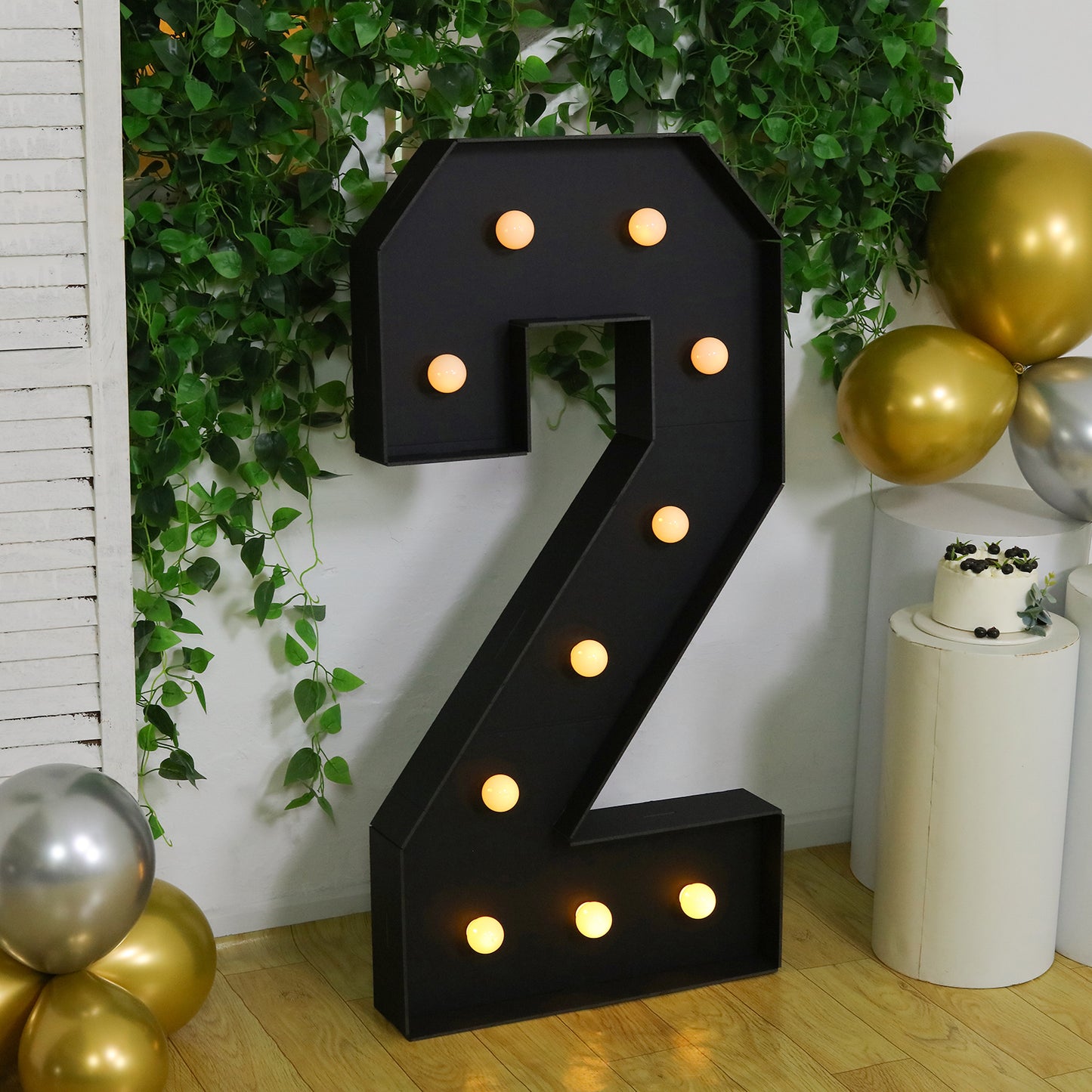 Giant LED Marquee Light Up Number "2", Black 4ft Pre-Cut Foam Board with 10 Warm White Battery Operated LEDs, Glue Gun and Sticks