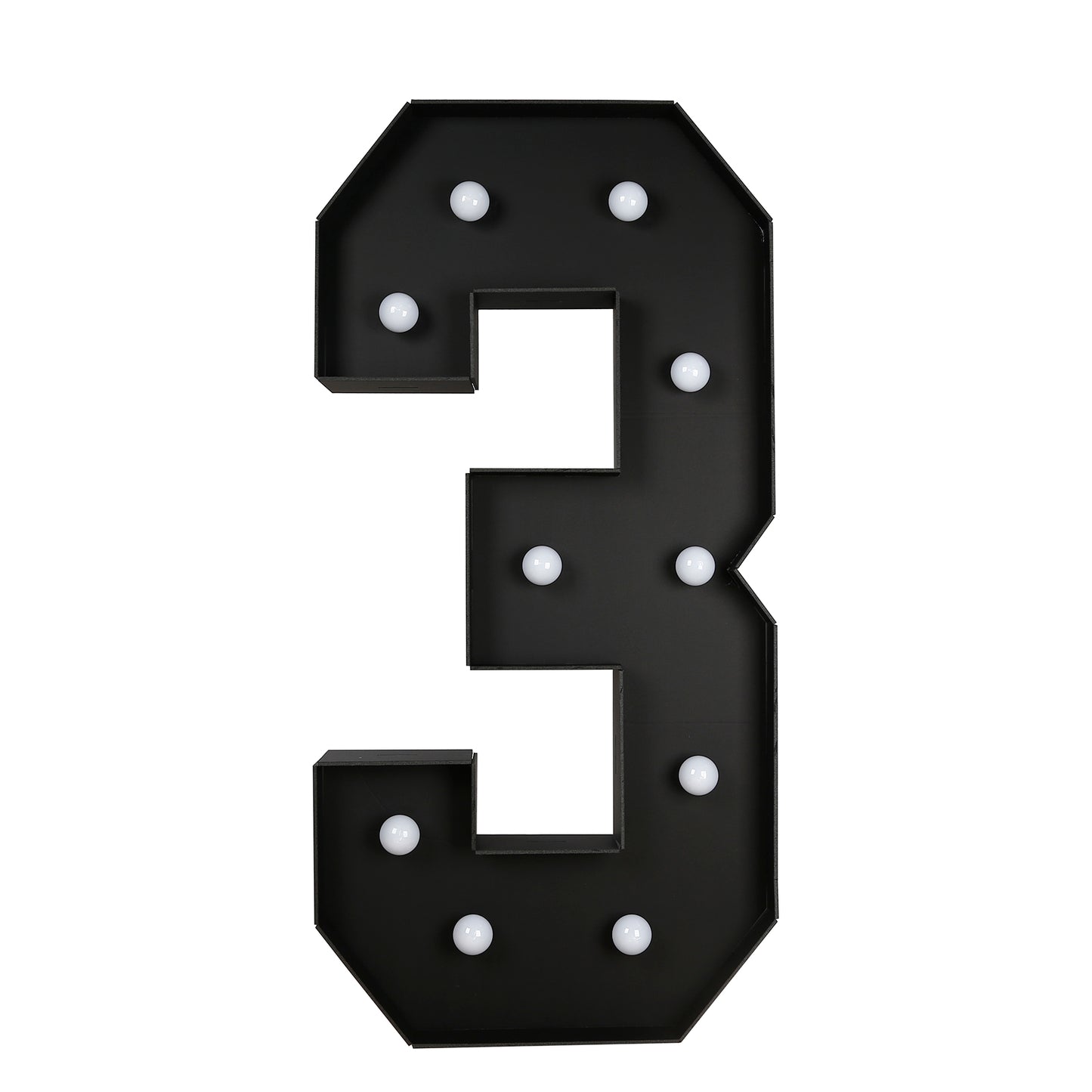 Giant LED Marquee Light Up Number "3", Black 4ft Pre-Cut Foam Board with 10 Warm White Battery Operated LEDs, Glue Gun and Sticks