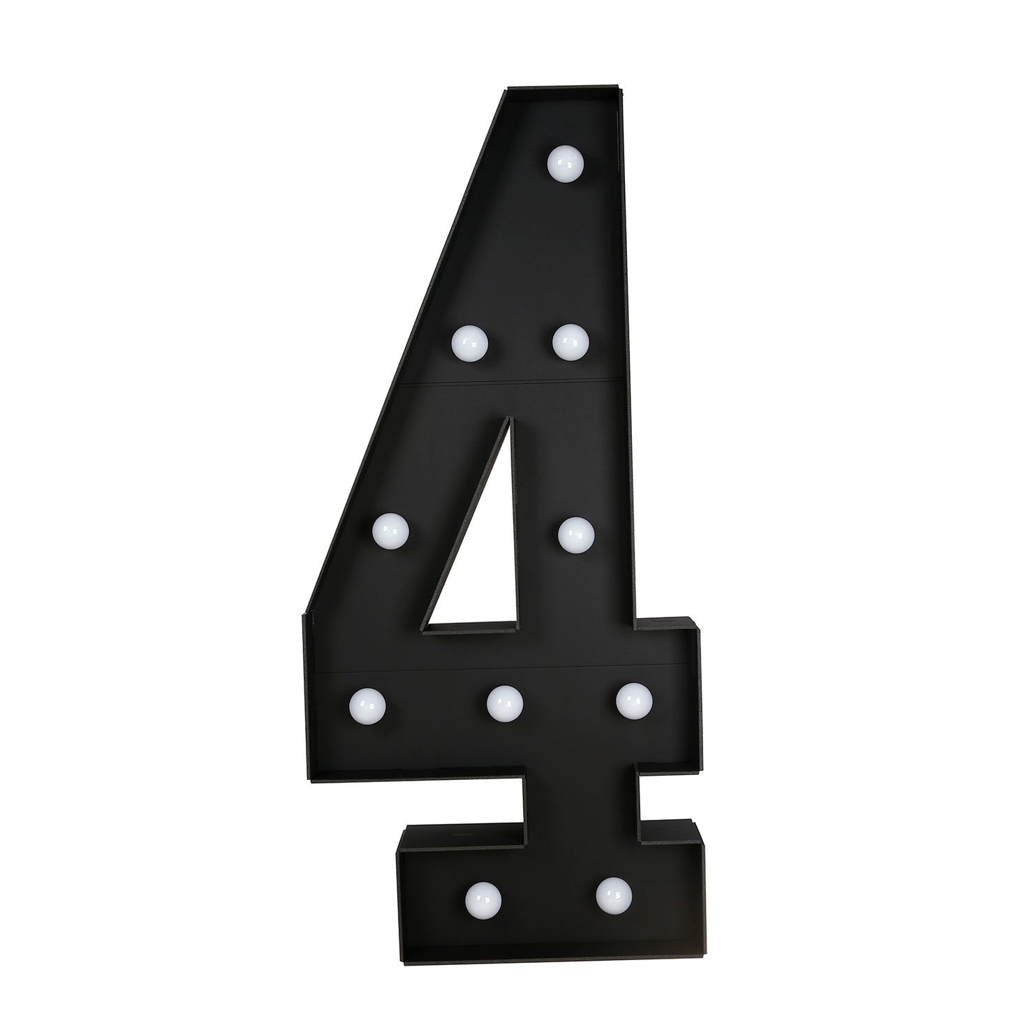 Giant LED Marquee Light Up Number "4", Black 4ft Pre-Cut Foam Board with 10 Warm White Battery Operated LEDs, Glue Gun and Sticks