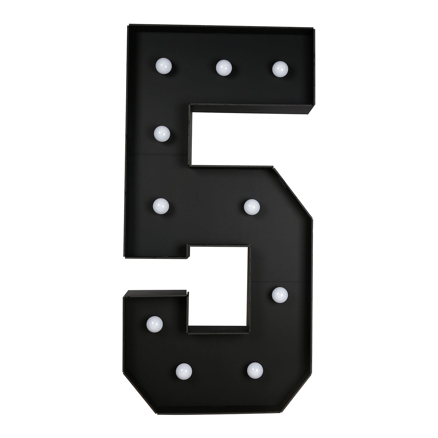 Giant LED Marquee Light Up Number "5", Black 4ft Pre-Cut Foam Board with 10 Warm White Battery Operated LEDs, Glue Gun and Sticks