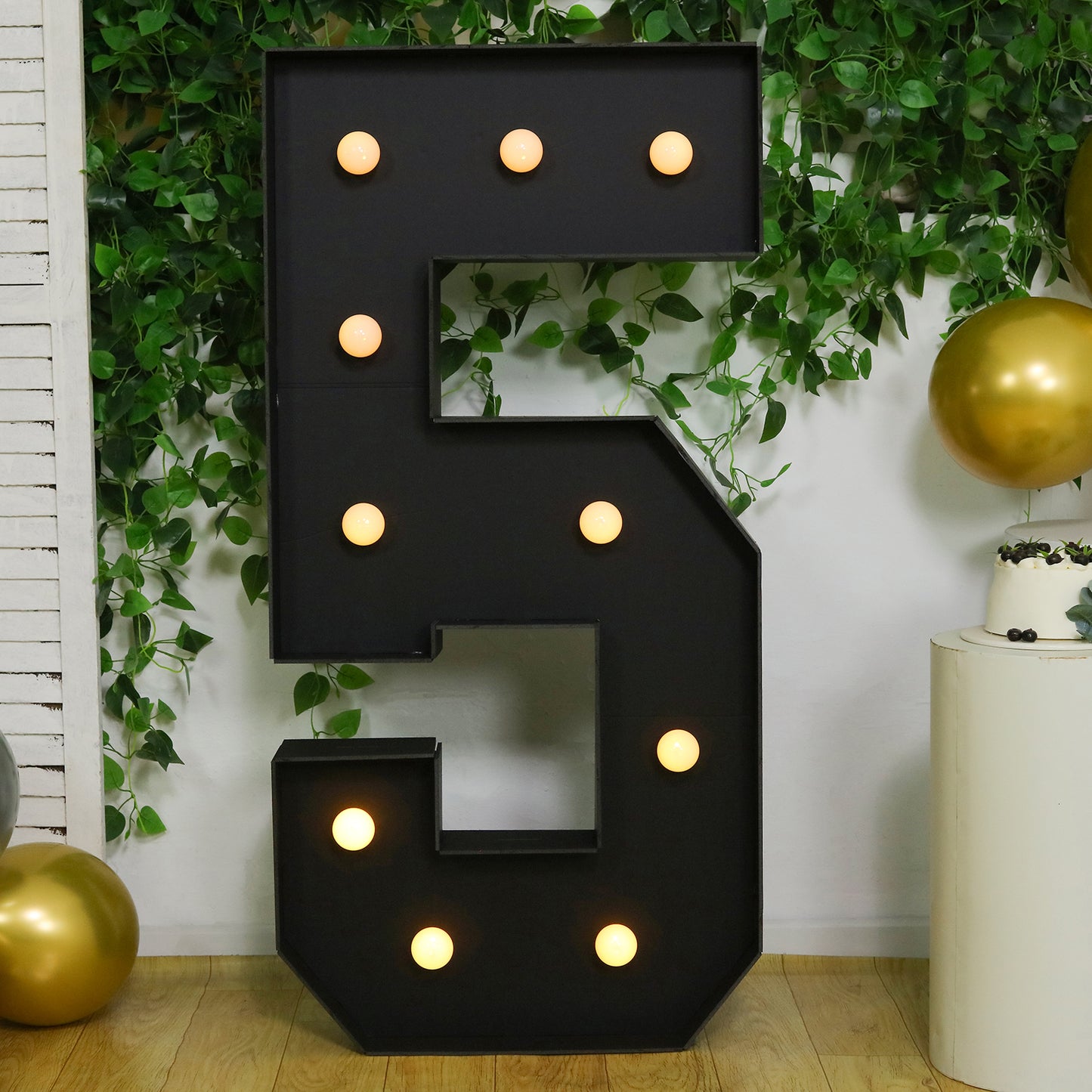 Giant LED Marquee Light Up Number "5", Black 4ft Pre-Cut Foam Board with 10 Warm White Battery Operated LEDs, Glue Gun and Sticks