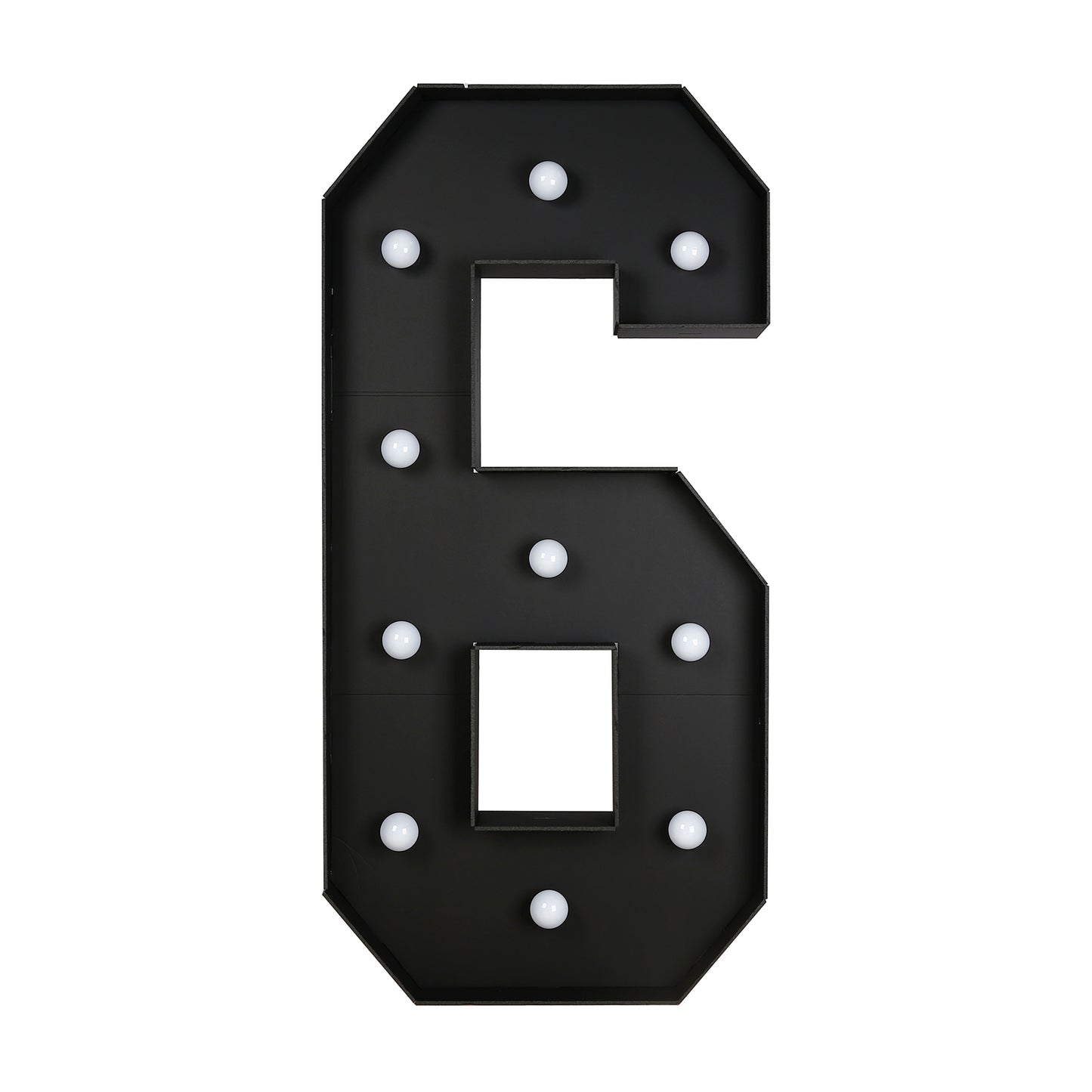 Giant LED Marquee Light Up Number "6", Black 4ft Pre-Cut Foam Board with 10 Warm White Battery Operated LEDs, Glue Gun and Sticks