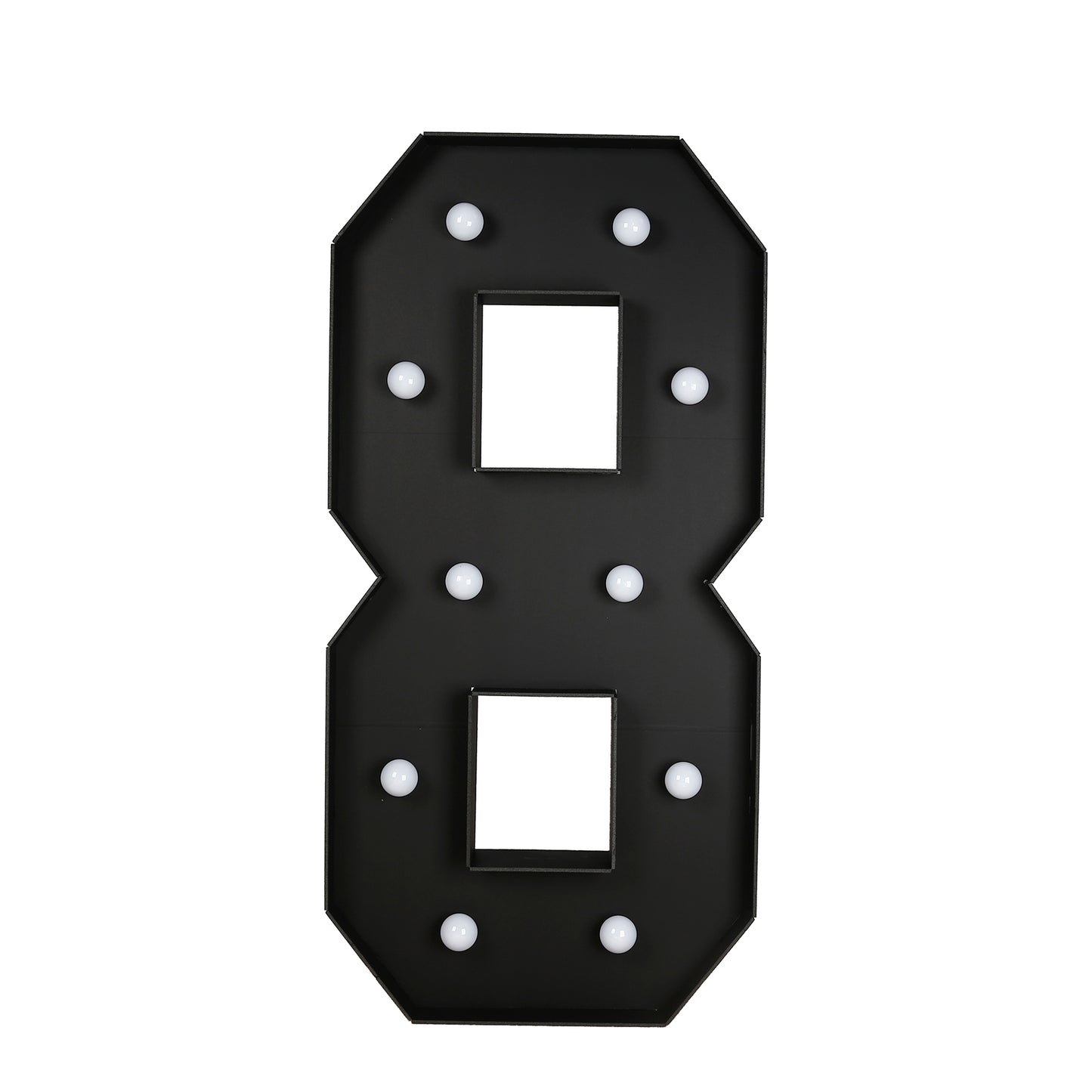 Giant LED Marquee Light Up Number "8", Black 4ft Pre-Cut Foam Board with 10 Warm White Battery Operated LEDs, Glue Gun and Sticks