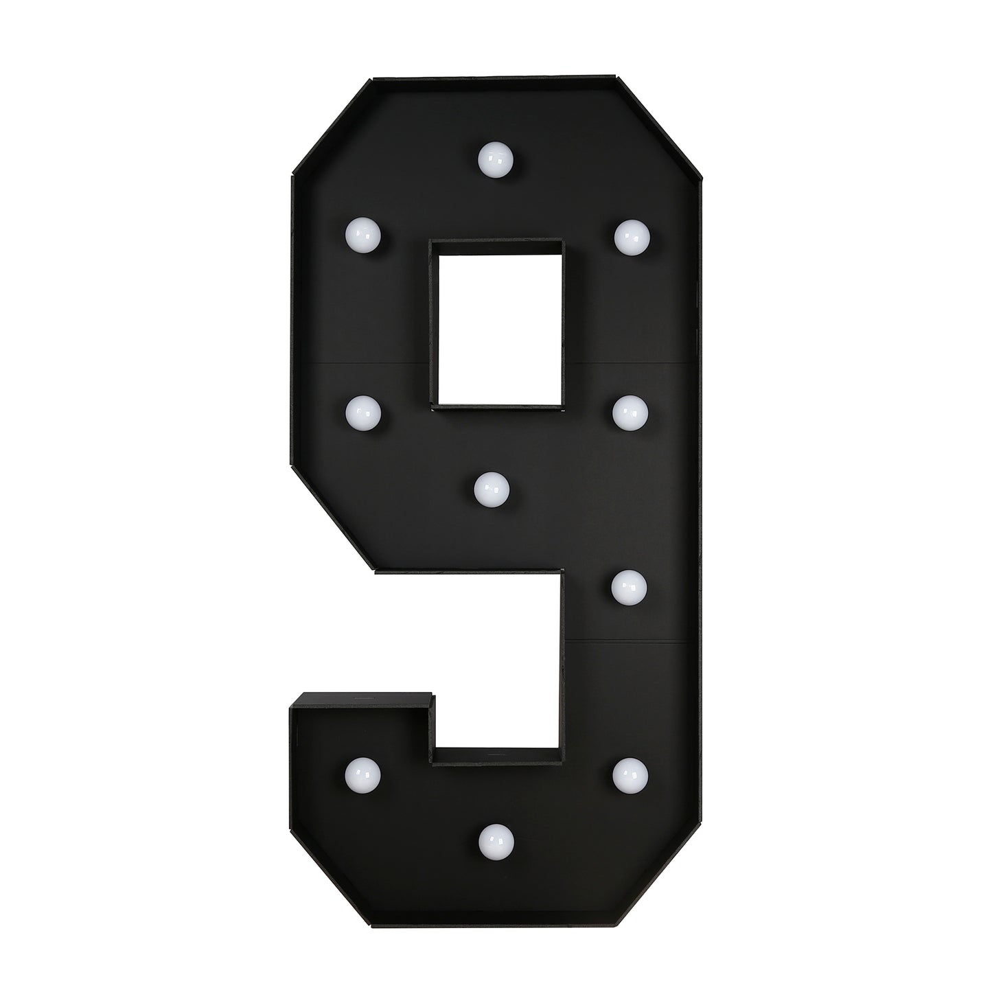 Giant LED Marquee Light Up Number "9", Black 4ft Pre-Cut Foam Board with 10 Warm White Battery Operated LEDs, Glue Gun and Sticks