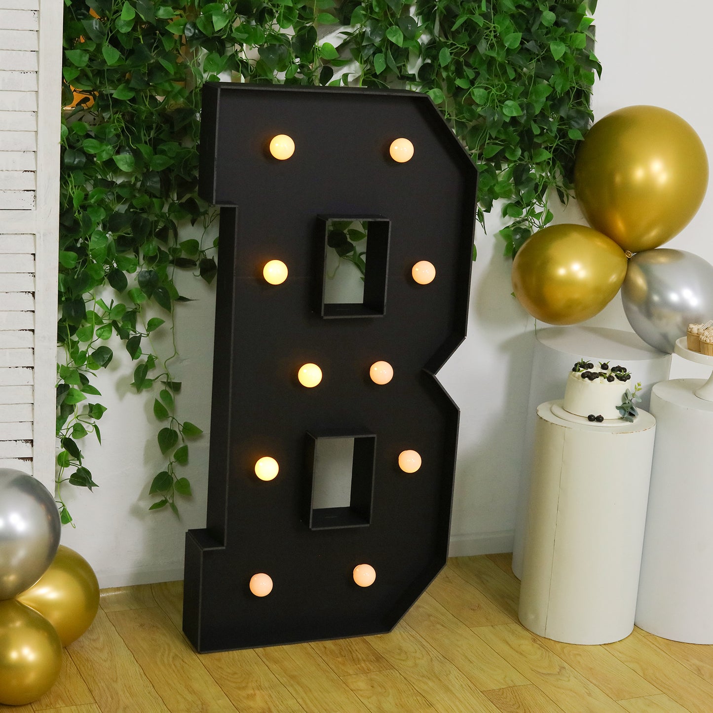 Giant LED Marquee Light Up Letter "B", Black 4ft Pre-Cut Foam Board with 10 Warm White Battery Operated LEDs, Glue Gun and Sticks