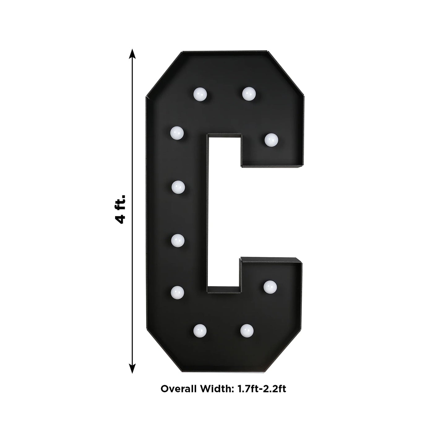 Giant LED Marquee Light Up Letter "C", Black 4ft Pre-Cut Foam Board with 10 Warm White Battery Operated LEDs, Glue Gun and Sticks