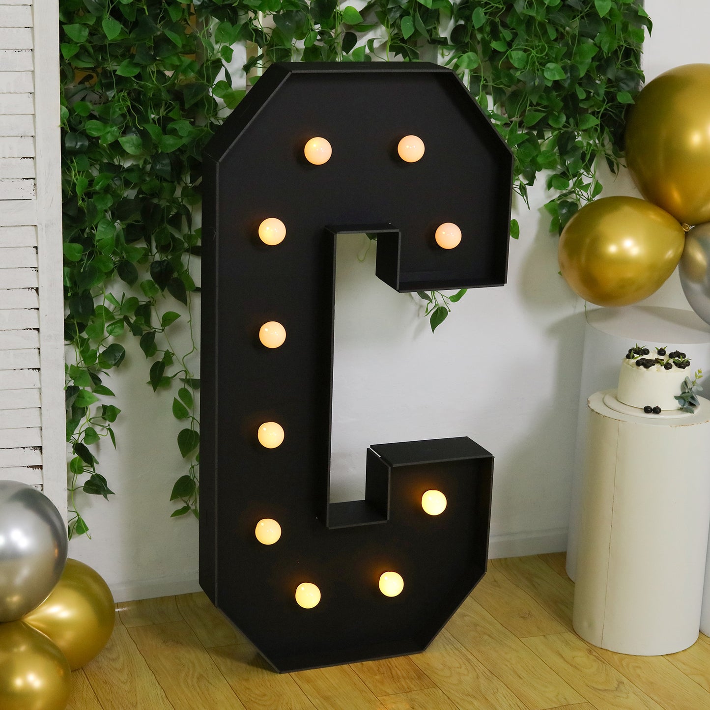 Giant LED Marquee Light Up Letter "C", Black 4ft Pre-Cut Foam Board with 10 Warm White Battery Operated LEDs, Glue Gun and Sticks