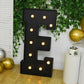 Giant LED Marquee Light Up Letter "E", Black 4ft Pre-Cut Foam Board with 10 Warm White Battery Operated LEDs, Glue Gun and Sticks