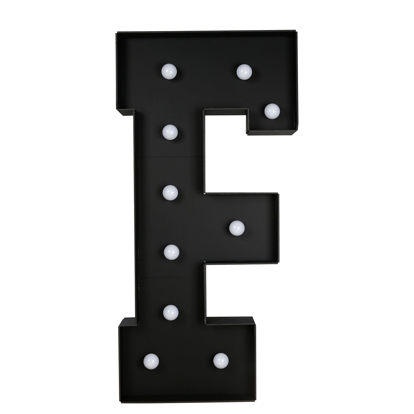 Giant LED Marquee Light Up Letter "F", Black 4ft Pre-Cut Foam Board with 10 Warm White Battery Operated LEDs, Glue Gun and Sticks