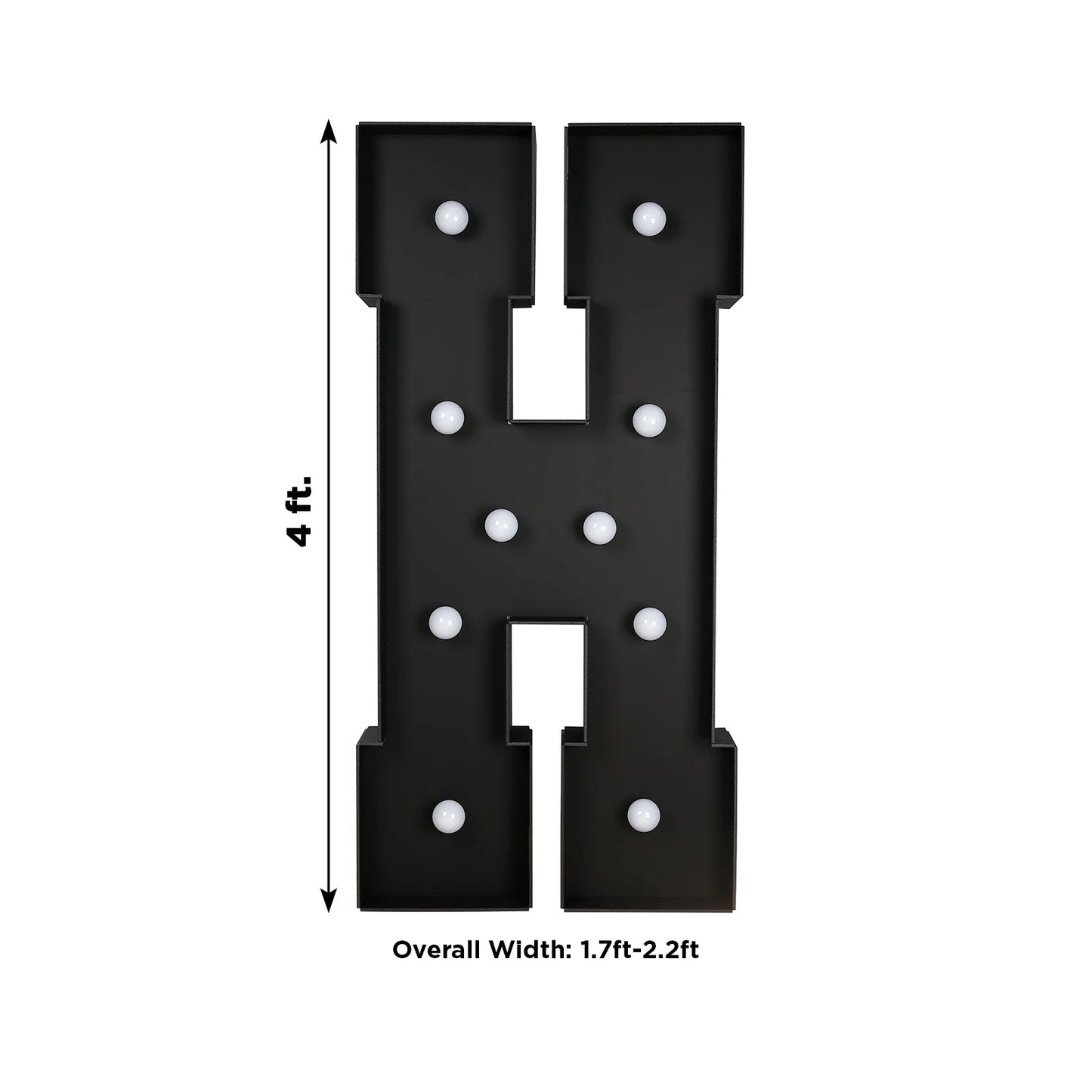 Giant LED Marquee Light Up Letter "H", Black 4ft Pre-Cut Foam Board with 10 Warm White Battery Operated LEDs, Glue Gun and Sticks
