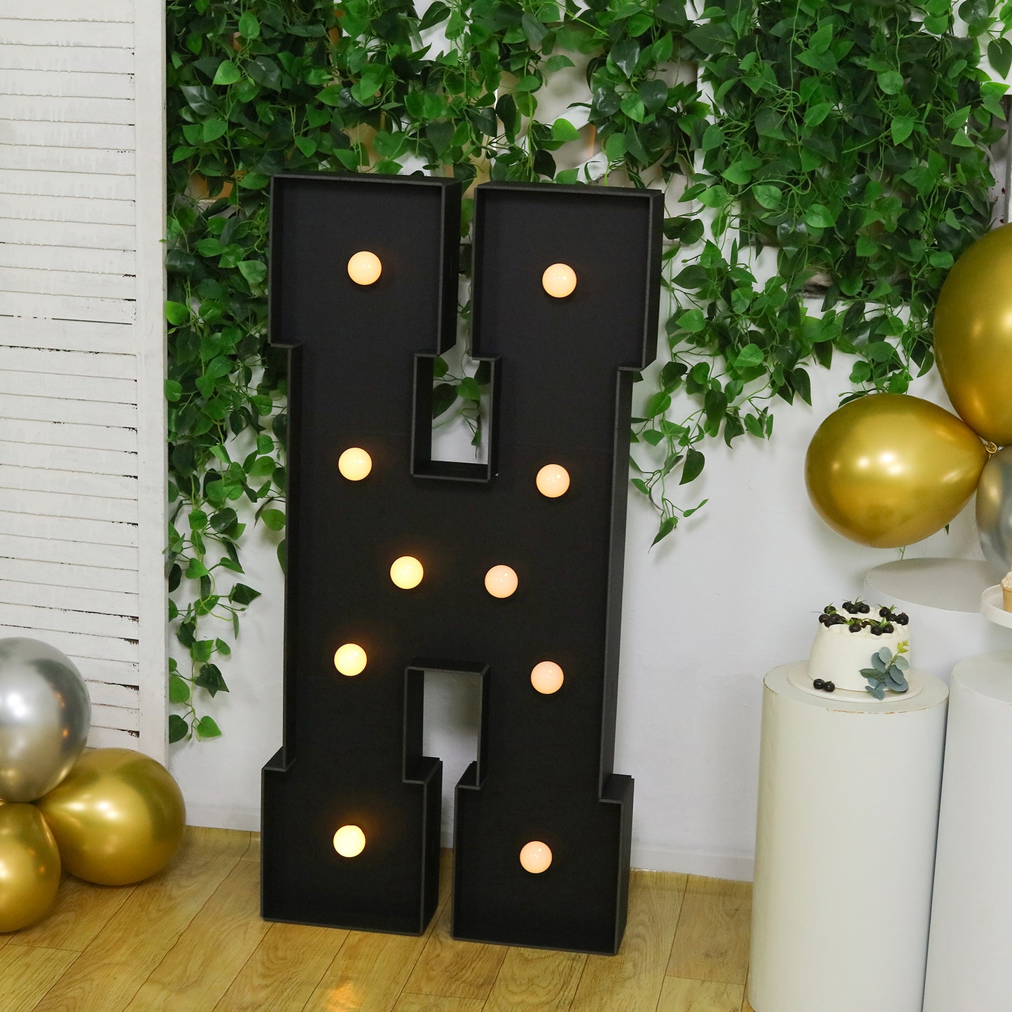 Giant LED Marquee Light Up Letter "H", Black 4ft Pre-Cut Foam Board with 10 Warm White Battery Operated LEDs, Glue Gun and Sticks