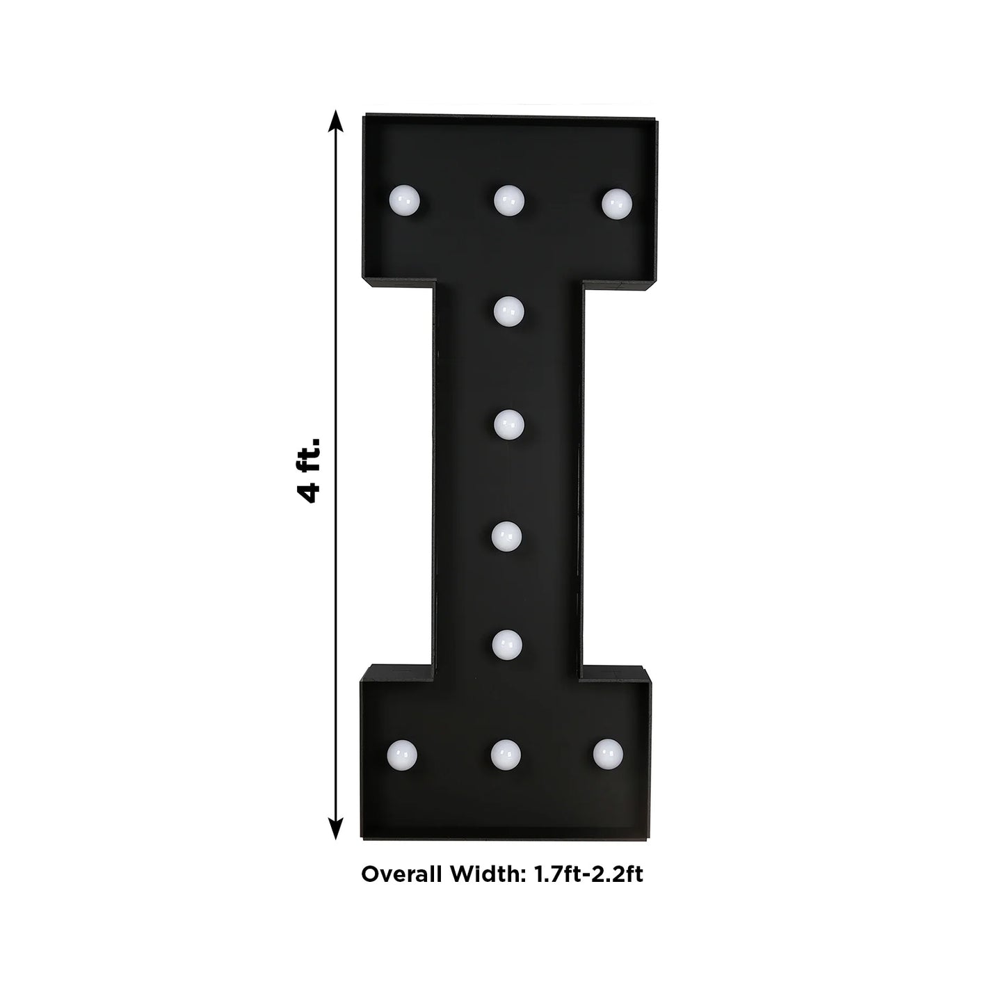 Giant LED Marquee Light Up Letter "I", Black 4ft Pre-Cut Foam Board with 10 Warm White Battery Operated LEDs, Glue Gun and Sticks