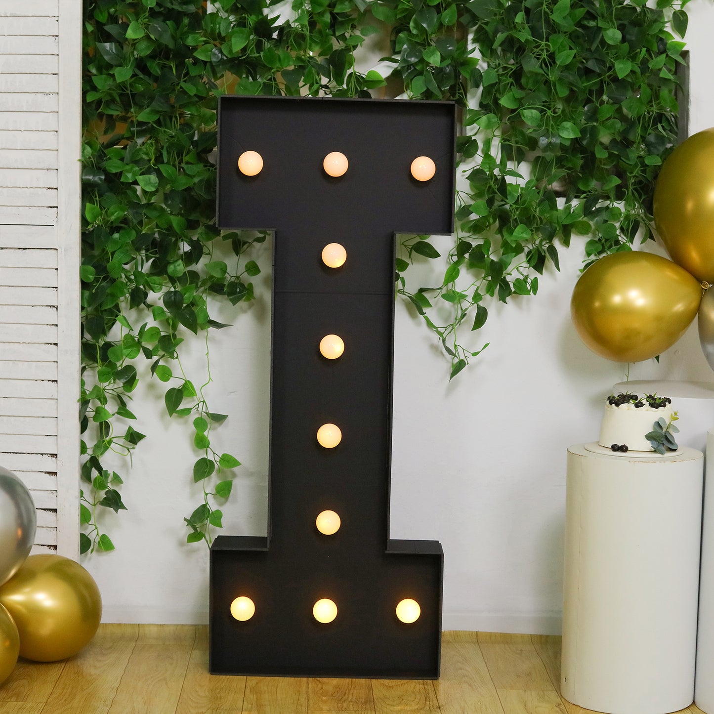 Giant LED Marquee Light Up Letter "I", Black 4ft Pre-Cut Foam Board with 10 Warm White Battery Operated LEDs, Glue Gun and Sticks