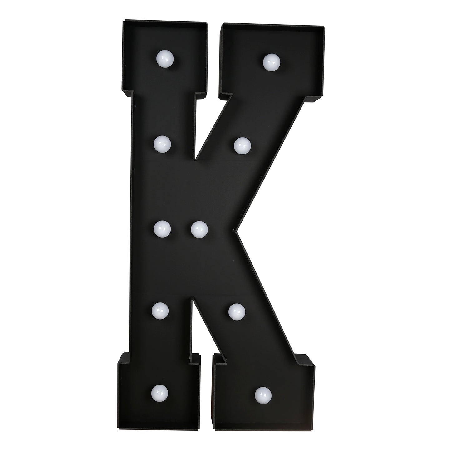 Giant LED Marquee Light Up Letter "K", Black 4ft Pre-Cut Foam Board with 10 Warm White Battery Operated LEDs, Glue Gun and Sticks