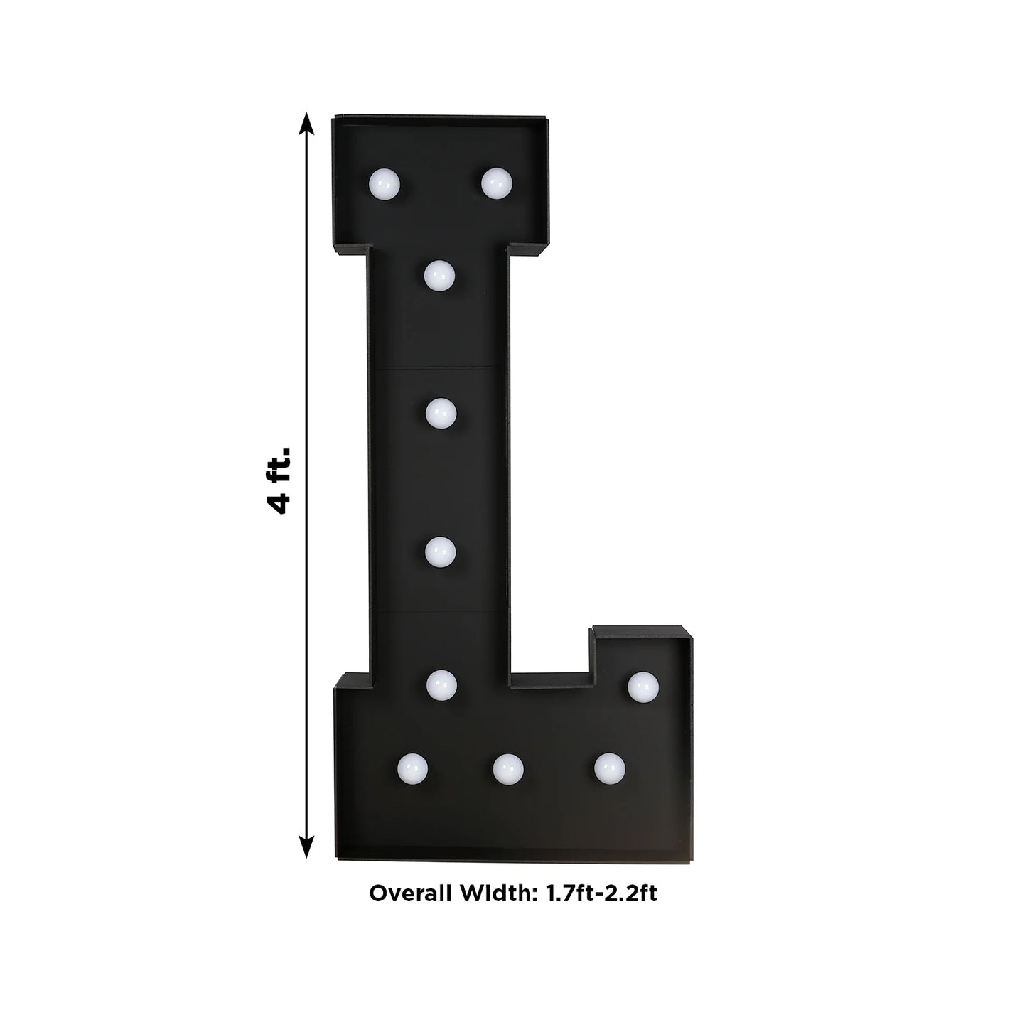 Giant LED Marquee Light Up Letter "L", Black 4ft Pre-Cut Foam Board with 10 Warm White Battery Operated LEDs, Glue Gun and Sticks