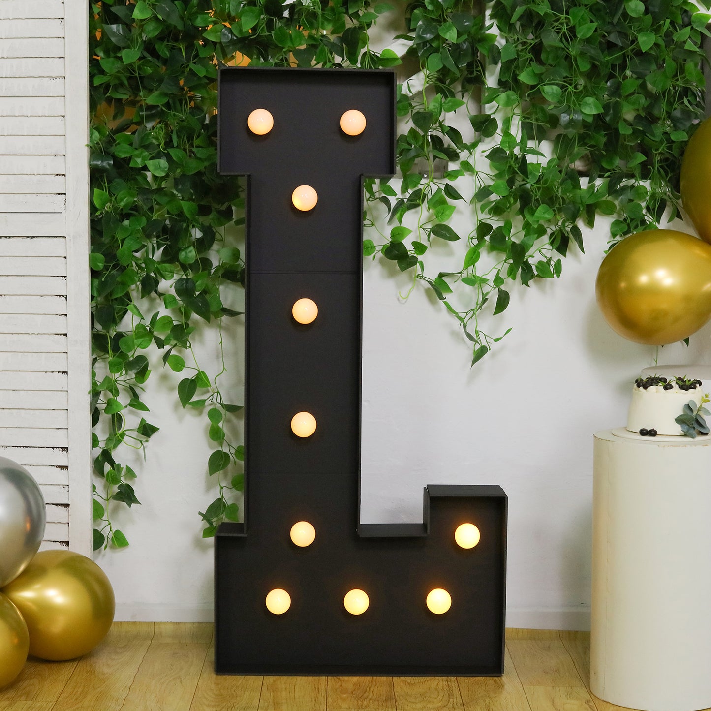 Giant LED Marquee Light Up Letter "L", Black 4ft Pre-Cut Foam Board with 10 Warm White Battery Operated LEDs, Glue Gun and Sticks