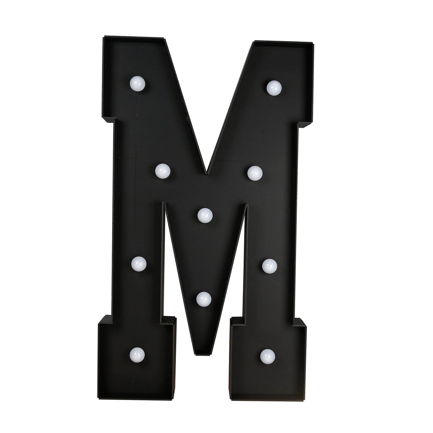 Giant LED Marquee Light Up Letter "M", Black 4ft Pre-Cut Foam Board with 10 Warm White Battery Operated LEDs, Glue Gun and Sticks
