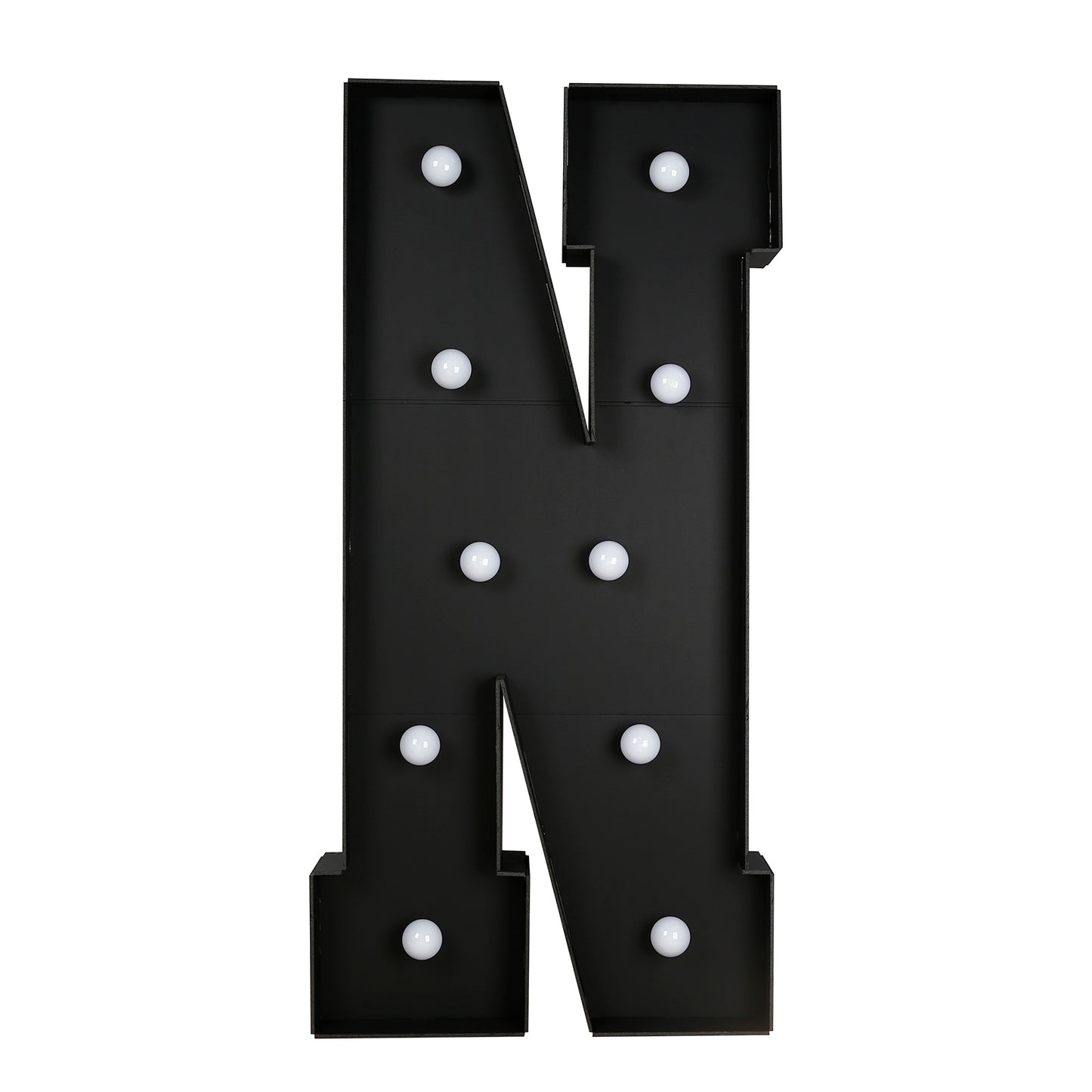 Giant LED Marquee Light Up Letter "N", Black 4ft Pre-Cut Foam Board with 10 Warm White Battery Operated LEDs, Glue Gun and Sticks