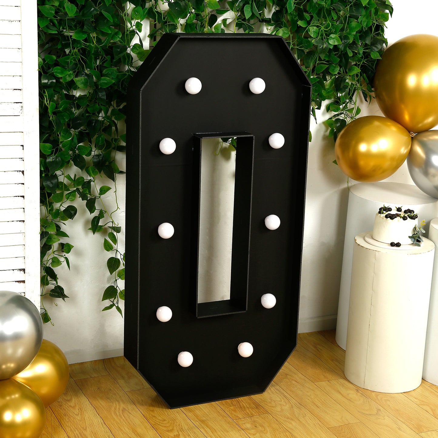Giant LED Marquee Light Up Letter "O", Black 4ft Pre-Cut Foam Board with 10 Warm White Battery Operated LEDs, Glue Gun and Sticks