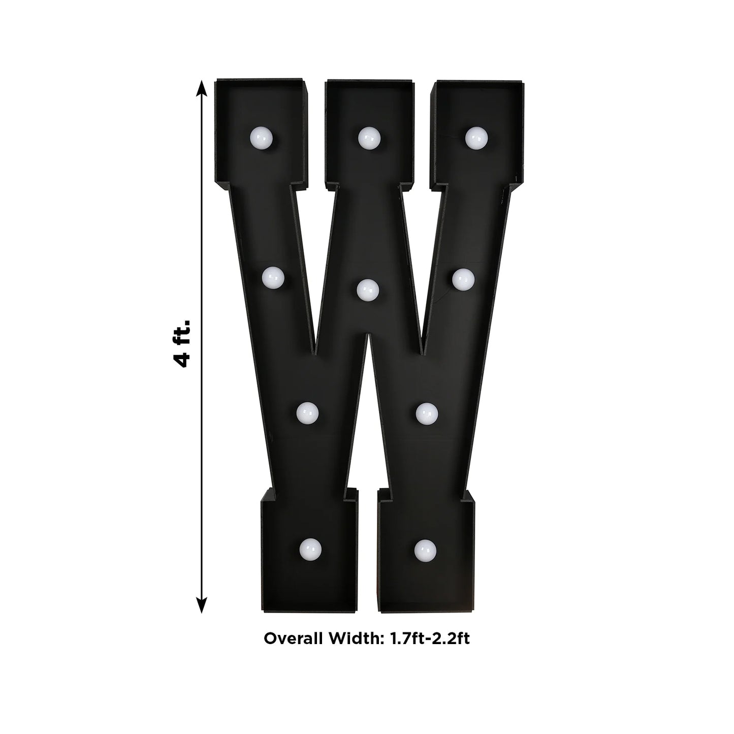 Giant LED Marquee Light Up Letter "W", Black 4ft Pre-Cut Foam Board with 10 Warm White Battery Operated LEDs, Glue Gun and Sticks