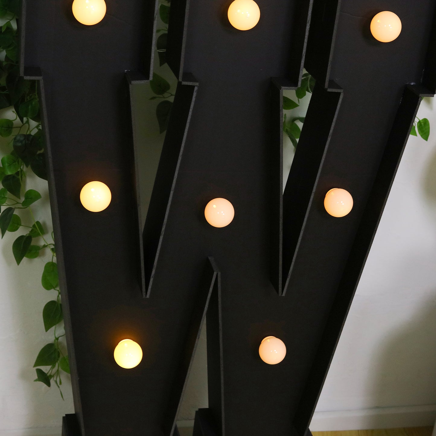 Giant LED Marquee Light Up Letter "W", Black 4ft Pre-Cut Foam Board with 10 Warm White Battery Operated LEDs, Glue Gun and Sticks