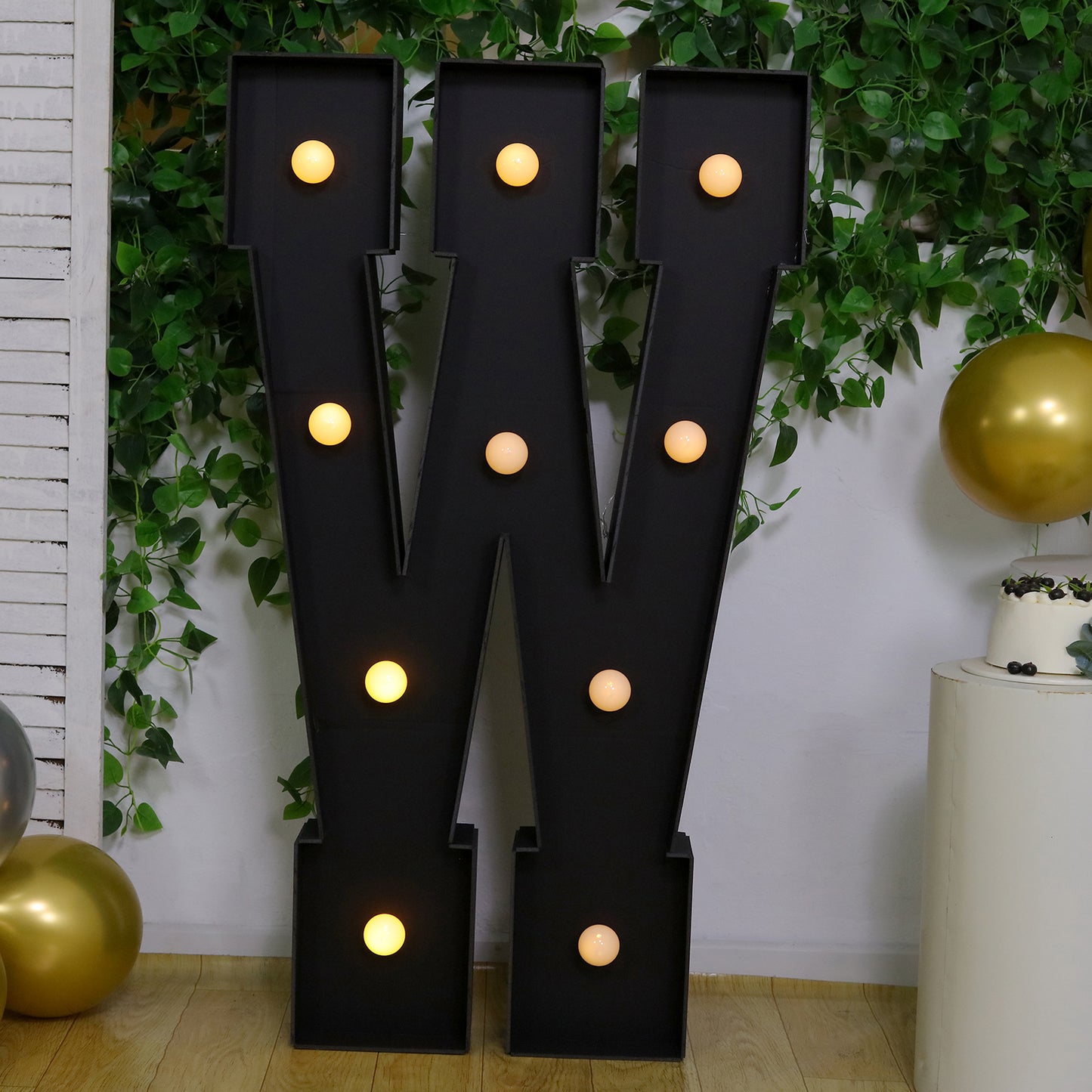 Giant LED Marquee Light Up Letter "W", Black 4ft Pre-Cut Foam Board with 10 Warm White Battery Operated LEDs, Glue Gun and Sticks