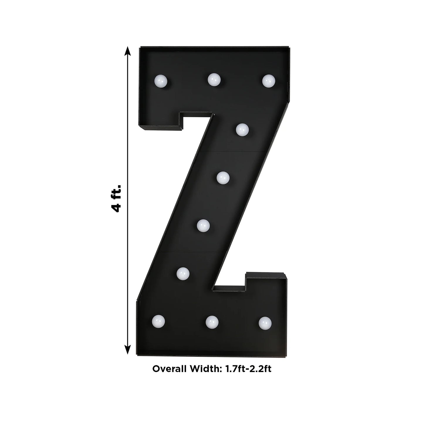 Giant LED Marquee Light Up Letter "Z", Black 4ft Pre-Cut Foam Board with 10 Warm White Battery Operated LEDs, Glue Gun and Sticks