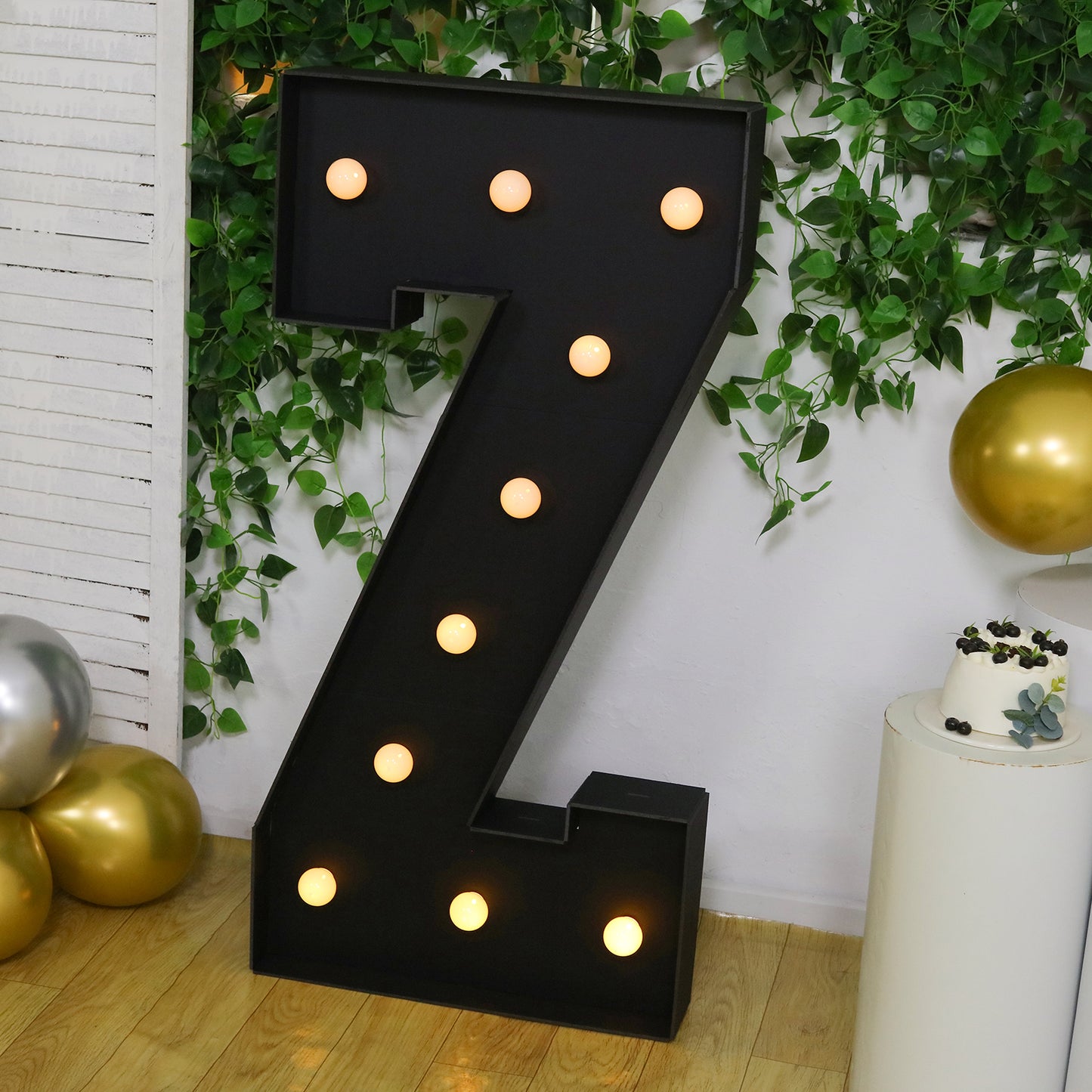 Giant LED Marquee Light Up Letter "Z", Black 4ft Pre-Cut Foam Board with 10 Warm White Battery Operated LEDs, Glue Gun and Sticks