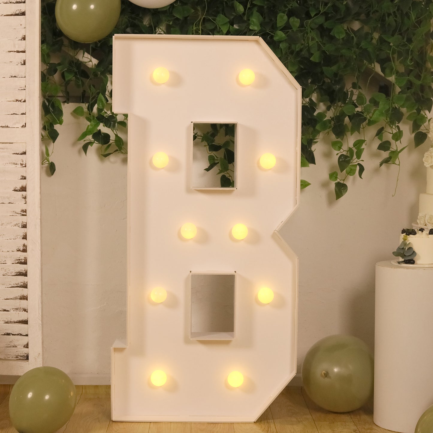 Giant LED Marquee Light Up Letter "B", White 4ft Pre-Cut Foam Board with 10 Warm White Battery Operated LEDs, Glue Gun and Sticks