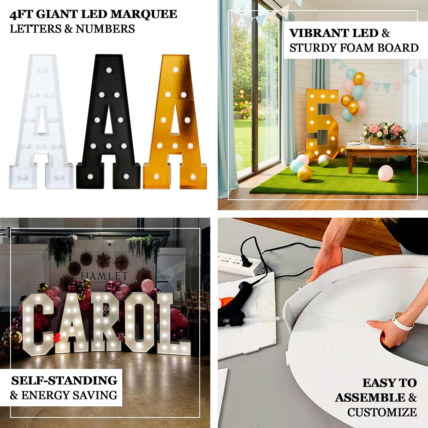 Giant LED Marquee Light Up Symbol, Black 4ft Pre-Cut Foam Board with 10 Warm White Battery Operated LEDs