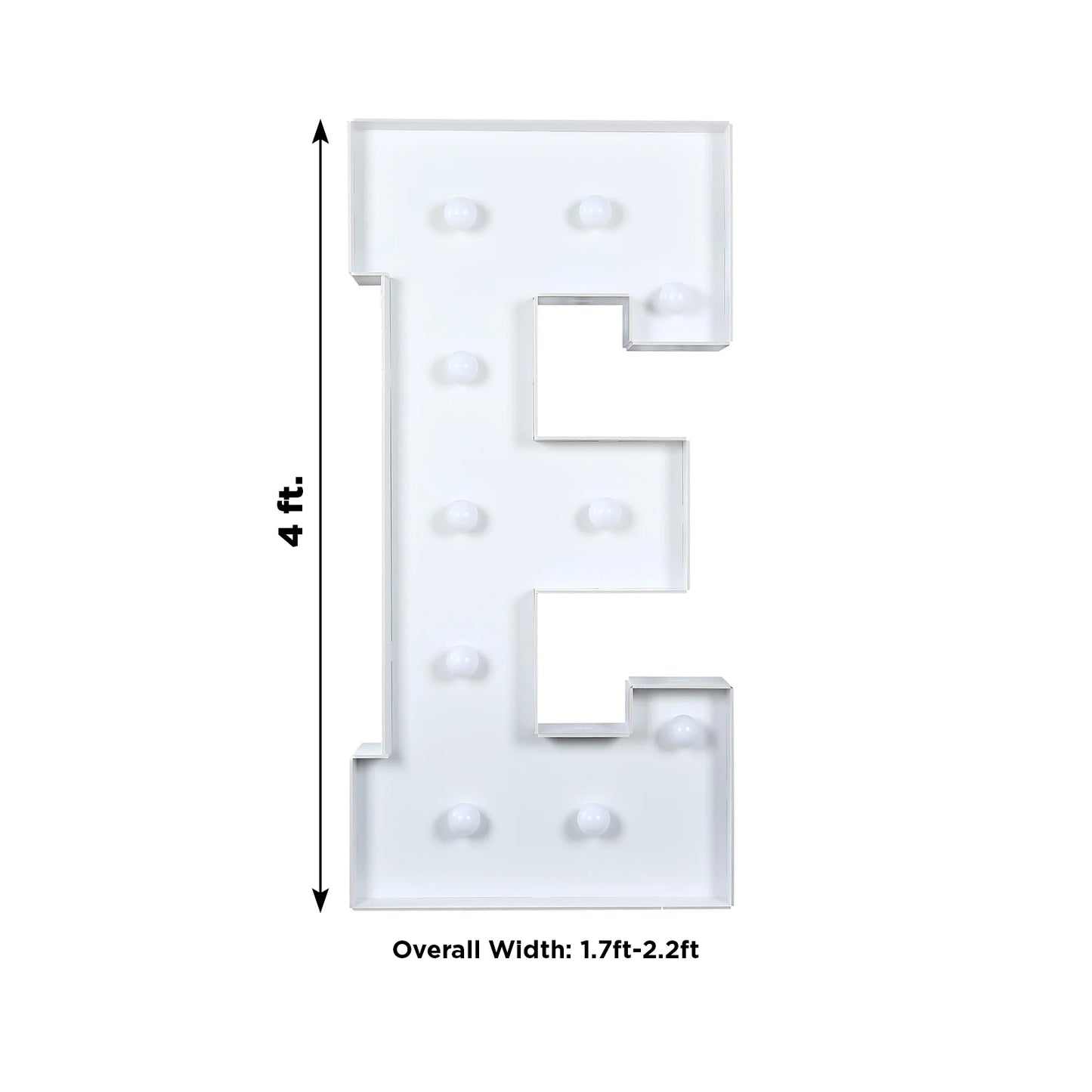 Giant LED Marquee Light Up Letter "E", White 4ft Pre-Cut Foam Board with 10 Warm White Battery Operated LEDs, Glue Gun and Sticks