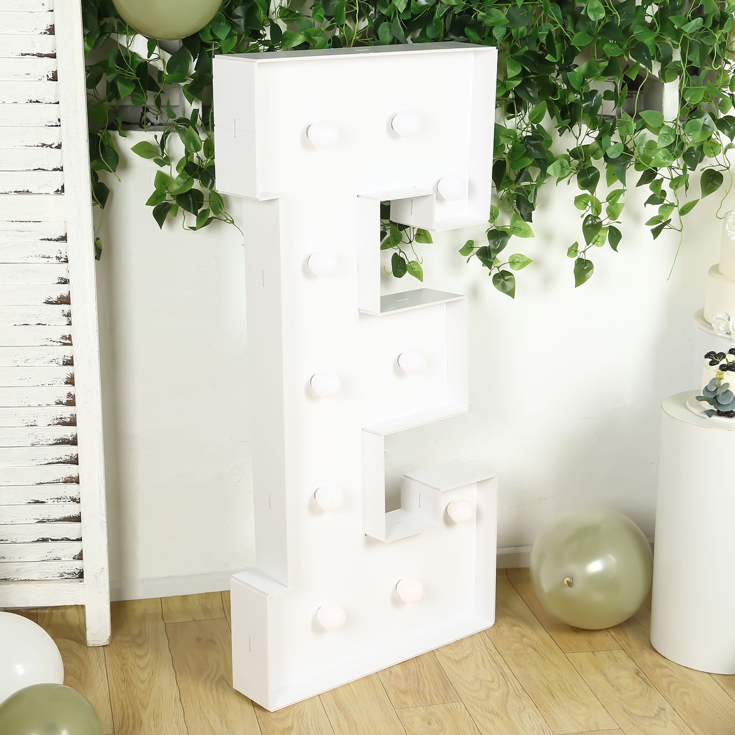 Giant LED Marquee Light Up Letter "E", White 4ft Pre-Cut Foam Board with 10 Warm White Battery Operated LEDs, Glue Gun and Sticks