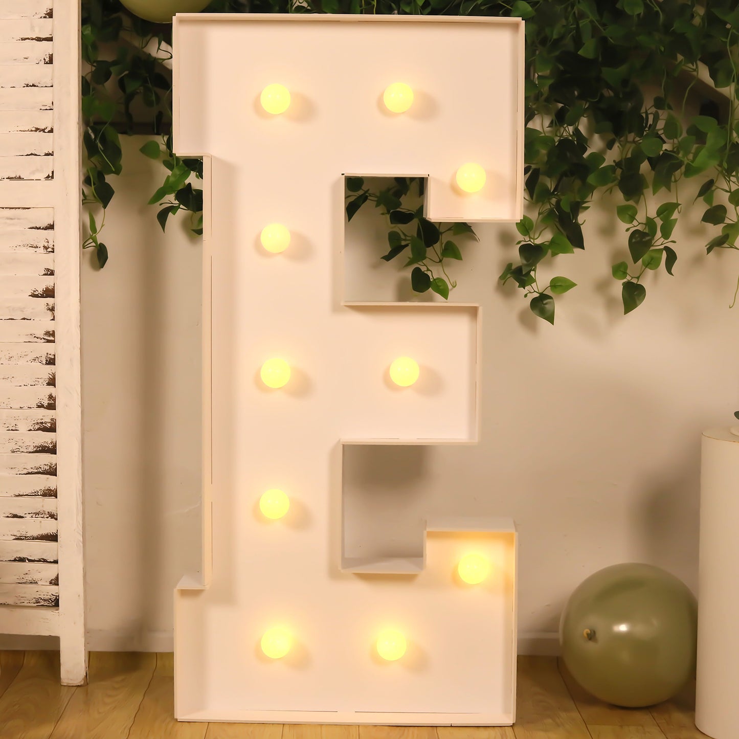 Giant LED Marquee Light Up Letter "E", White 4ft Pre-Cut Foam Board with 10 Warm White Battery Operated LEDs, Glue Gun and Sticks