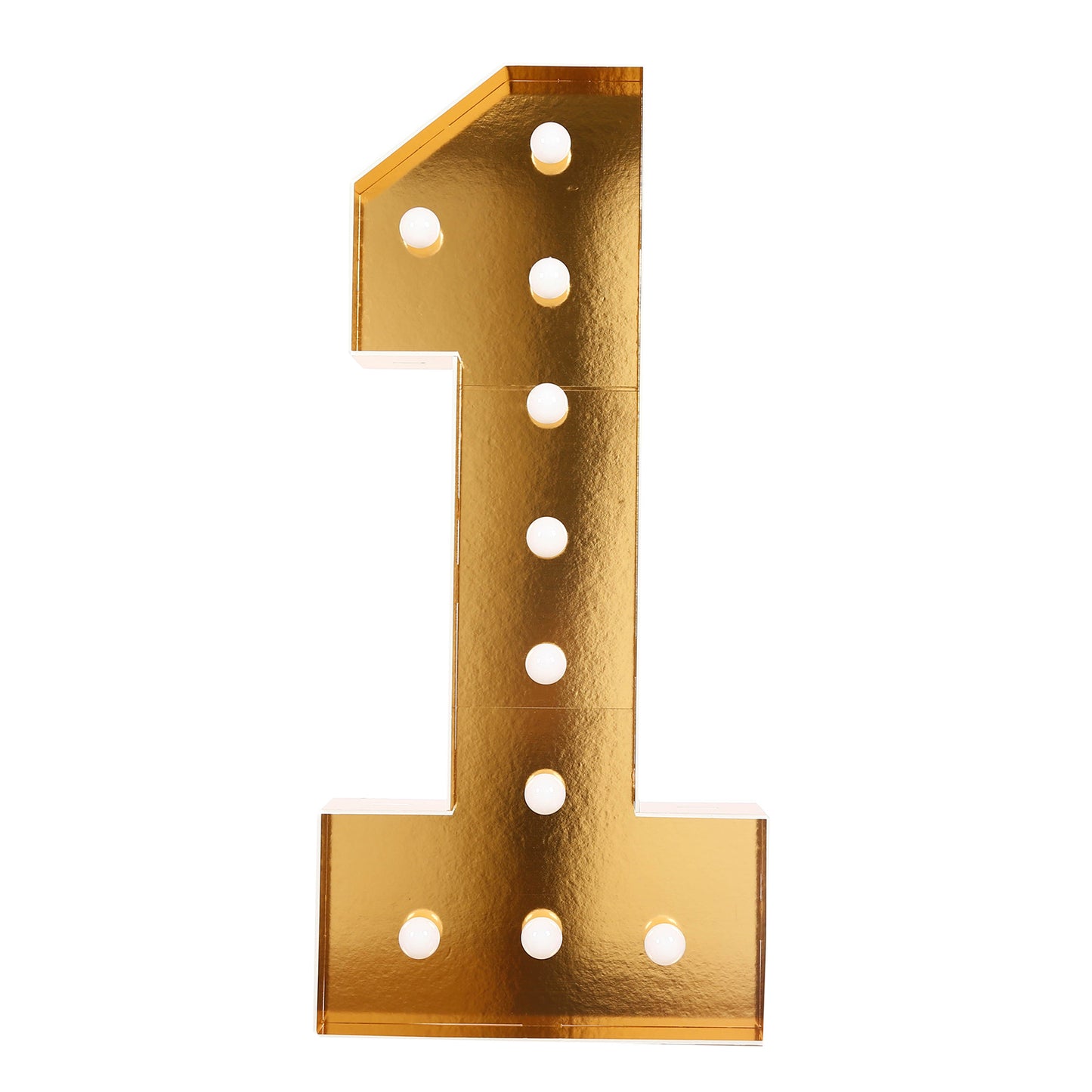 Giant LED Marquee Light Up Number "1", Gold 4ft Pre-Cut Foam Board with 10 Warm White Battery Operated LEDs, Glue Gun and Sticks