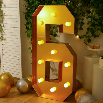 4ft Gold LED Marquee Number 6