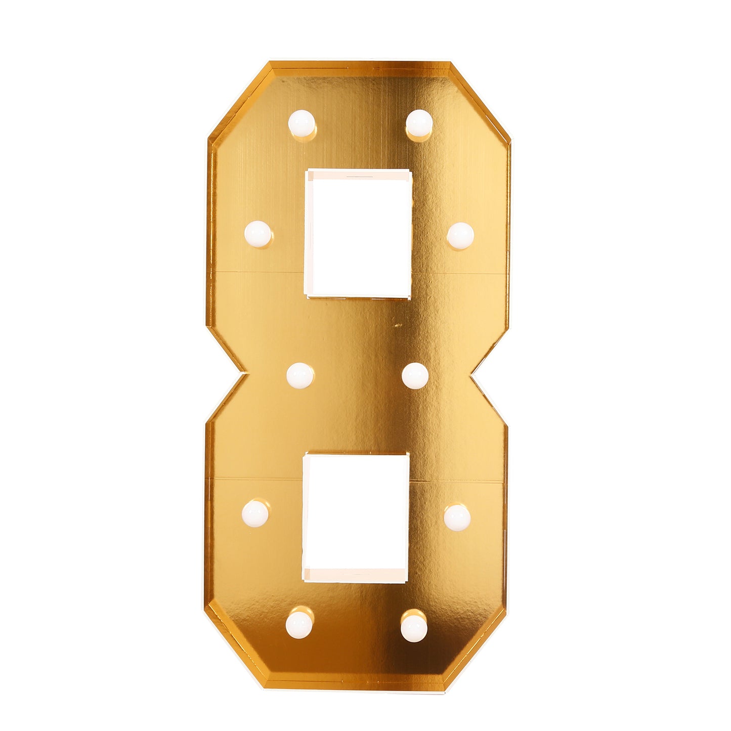 Giant LED Marquee Light Up Number "8", Gold 4ft Pre-Cut Foam Board with 10 Warm White Battery Operated LEDs, Glue Gun and Sticks